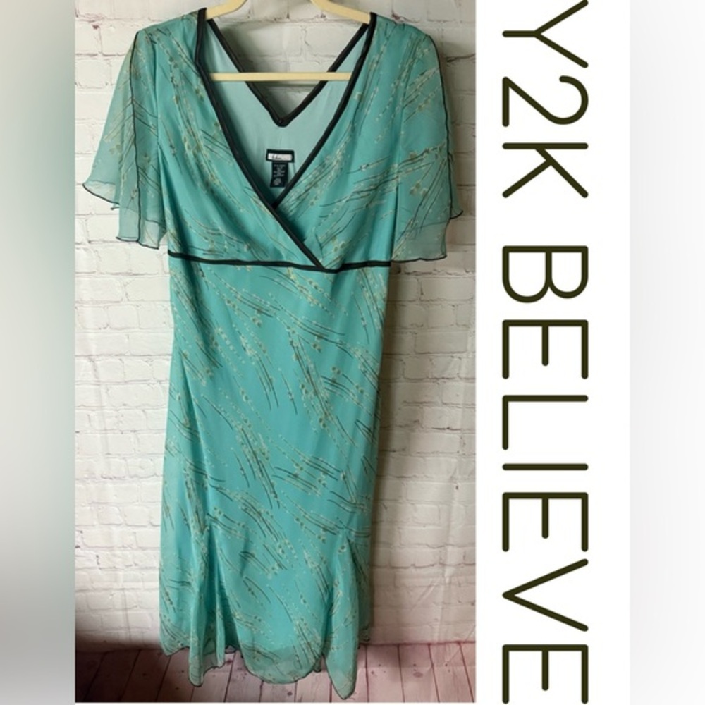 Teal Midi Dress with Gold Accents